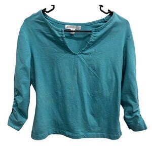 Bette & Court Teal Ruched Sleeve Top Womens Sz Smal
